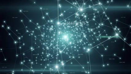 Poster - Growing global network and data connections flying in technology space. You can use it for a technology, communication or social media background. Blue color. Seamless loop 3d animation. 4K