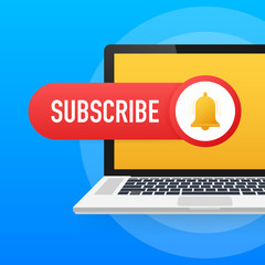 Aufkleber - subscribe button template with the notification bell on laptop. news subscribe button. business conc