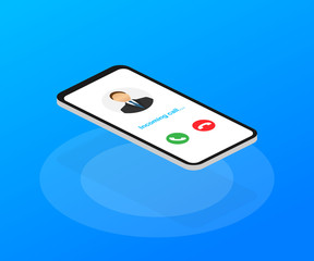 Poster - Smartphone with incoming call on display. Incoming call. Vector illustration. 