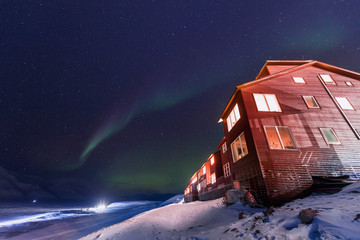 Wall Mural - the polar arctic northern lights aurora borealis sky star in norway travel svalbard in longyearbyen 