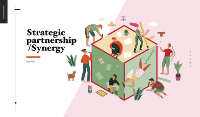 technology 2 -strategic partership - synergy flat vector concept digital illustration partnership an