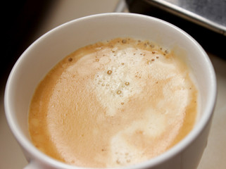 A cup of strong morning cappuccino