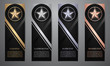 Set of black banners, Gold, platinum,silver and bronze star, Vector illustration