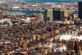 Fototapeta Koty - Boston, USA- March 08, 2019: panorama, a view from the air on the snowy Boston streets, Massachusetts, United States.