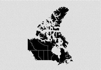 Wall Mural - canada map - High detailed Black map with counties/regions/states of canada. Afghanistan map isolated on transparent background.