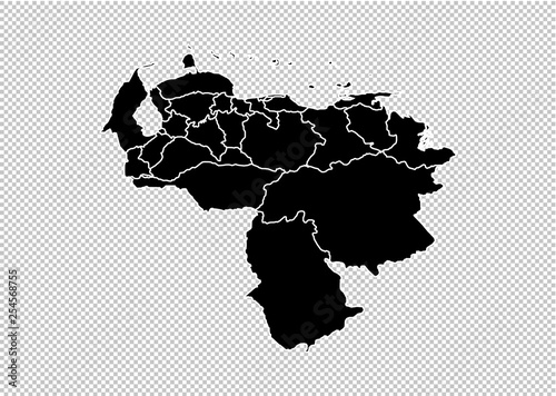 Cuadros en Lienzo venezuela map - High detailed Black map with counties/regions/states of venezuela