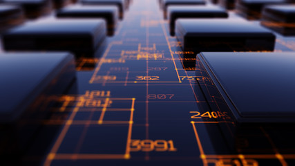 Aufkleber - Abstract illustration of a data processing channel. Motion of digital data flow. Transferring of big data. Data processing. Transfer and storage of data sets