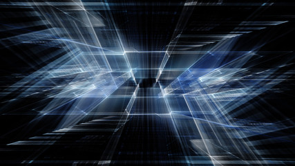 Poster - Abstract blue on black background element. Fractal graphics 3d illustration. Science or technology concept.