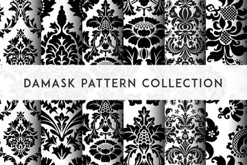 Set of Vector seamless damask patterns. Rich ornament, old Damascus style pattern for wallpapers, textile, packaging, design of luxury products - Vector Illustration