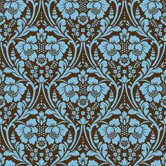 Wall Mural - Vector seamless damask pattern. Blue and brown colors. Rich ornament, old Damascus style pattern for wallpapers, textile, Scrapbooking etc.