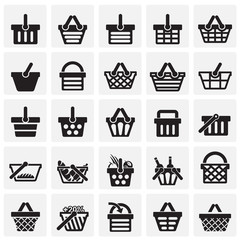 Poster - Shop basket icons set on squares background for graphic and web design. Simple vector sign. Internet concept symbol for website button or mobile app.