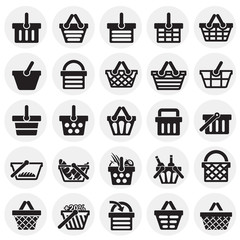Poster - Shop basket icons set on circles background for graphic and web design. Simple vector sign. Internet concept symbol for website button or mobile app.