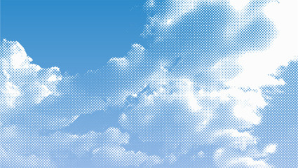 color halftone texture of clouds. white clouds against blue sky. vector illustration.