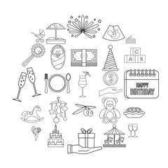 Canvas Print - Party for children icons set. Outline set of 25 party for children vector icons for web isolated on white background