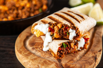 Poster - Mexican burrito with beef, beans and sour cream