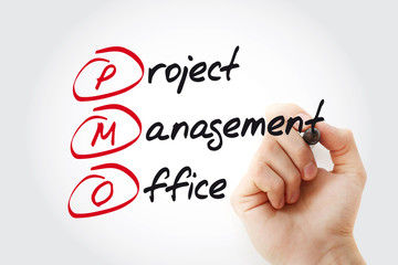 Poster - hand writing pmo - project management office with marker, acronym business concept