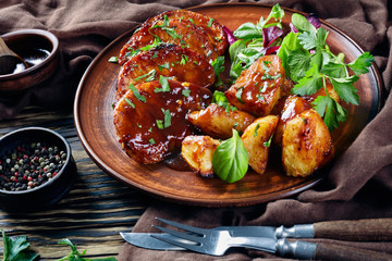 Canvas Print - close-up of juicy pork chops, top view