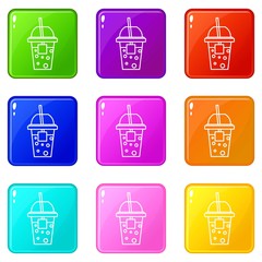 Poster - Soda icons set 9 color collection isolated on white for any design