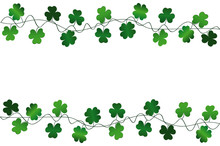 Green Festive Bunting With Clover. Irish Holiday - Happy St. Patrick's Day With A Garland Of Three-leaf. Greeting Card, Poster, Banner. Vector