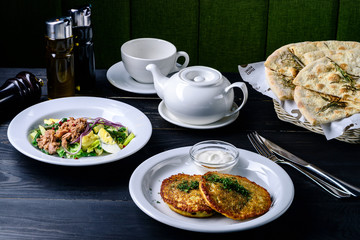 Wall Mural - three-course set on a table in a business lunch