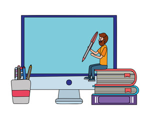 Sticker - online education man cartoon