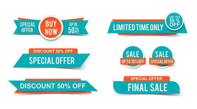 set of sale tags or banners, special offer headers, discount stickers. vector elements for website d