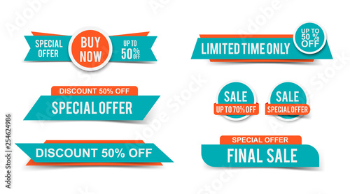 Fotomural Set of Sale tags or banners, special offer headers, discount stickers