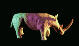 Fototapeta Dinusie - Rhinoceros digital art on black background. Studio Shot. With copy space text.