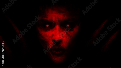 Cuadros en Lienzo Devilish woman appears from dark and kisses.