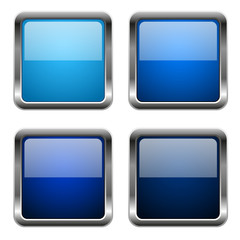 Blue glass square buttons with chrome frame