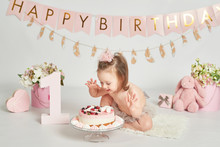 Girl With A Birthday Cake, 1 Year Old Baby Photo Session