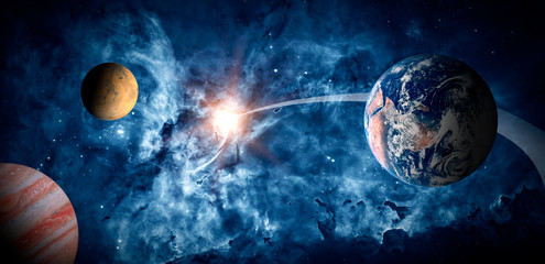 Wall Mural - planets of the solar system against the background of a spiral galaxy in space. elements of this ima