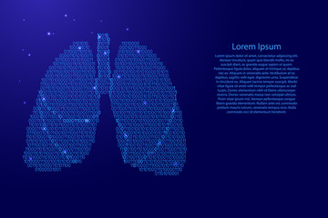 Wall Mural - Lungs human anatomy respiratory organ abstract schematic from blue ones and zeros binary digital code with space stars for banner, poster, greeting card. Vector illustration.