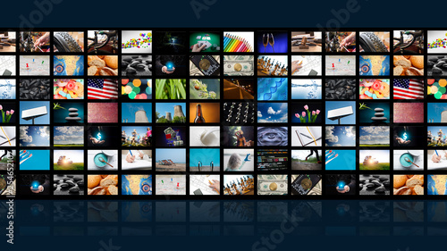Fotografía TV set with pictures of smart television ,close up.
