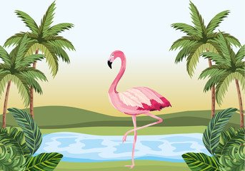 Sticker - tropical flamingo cartoon