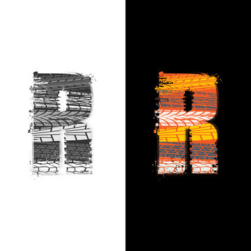 Tire track letter R