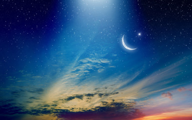 Wall Mural - ramadan kareem background with crescent and stars