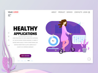 Wall Mural - Landing page or website template with scenes of active life in an urban environment. Concept illustration with characters
