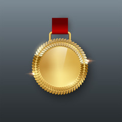 Wall Mural - award medal 3d realistic vector color illustration on gray background