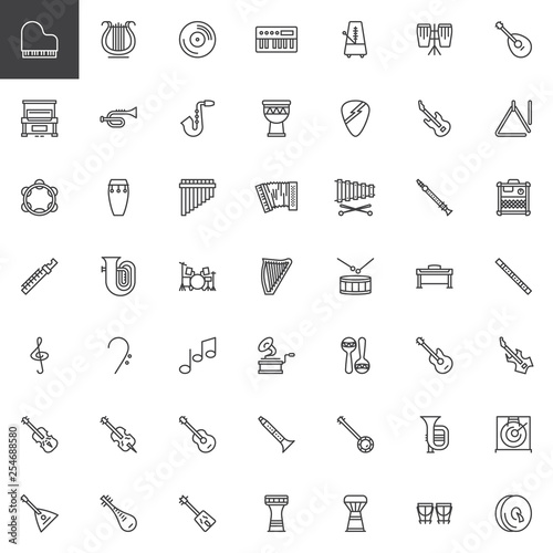 Musical instruments line icons set. linear style symbols collection, outline signs pack. vector