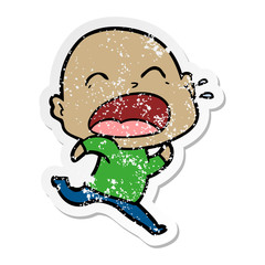 distressed sticker of a cartoon shouting bald man