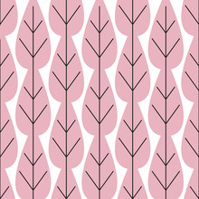 Pink Leaves Pattern. Endless Background. Seamless Pattern
