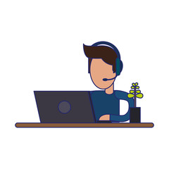 Sticker - freelancer working with laptop on desk blue lines