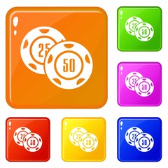 Poster - Casino chip icons set collection vector 6 color isolated on white background