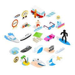 Poster - Beach holidays icons set. Isometric set of 25 beach holidays vector icons for web isolated on white background