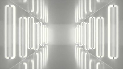 Poster - Abstrac futuristic white corridor with neon lights. Glowing light. Futuristic architecture background. 3D animation