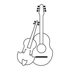 Wall Mural - music instruments acoustic guitar and violin in black and white