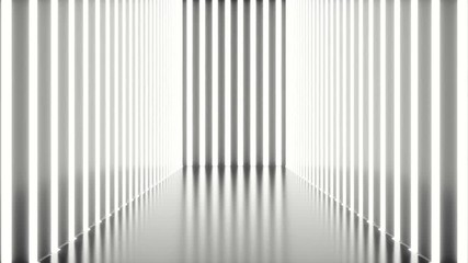 Poster - Abstrac futuristic white corridor with neon lights. Glowing light. Futuristic architecture background. 3D animation