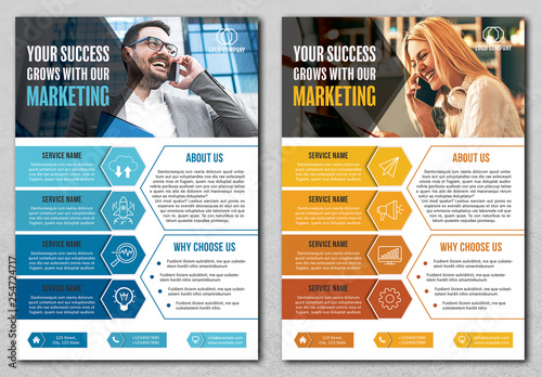 Two Business Flyer Layouts With Blue And Orange Accents Buy This Stock Template And Explore Similar Templates At Adobe Stock Adobe Stock