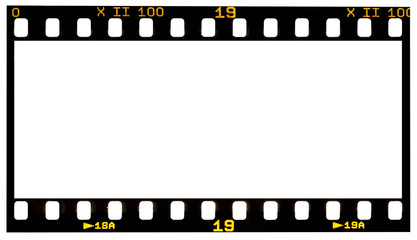film strip template with panoramic frame, empty 135 type (35mm) in negative or positive isolated on 